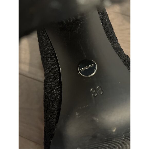 Topshop Women’s Solid Black Textured Pointed Toe Block Heel Sock Booties Boots 8 - Picture 6 of 7